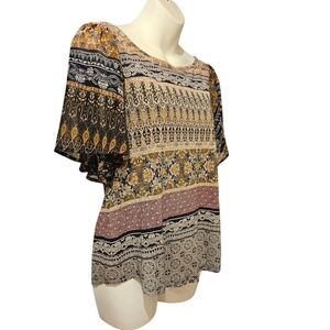 Lucky Brand Women's Multicolor Boho Top Flowy Short Butterfly Sleeve Open Back M